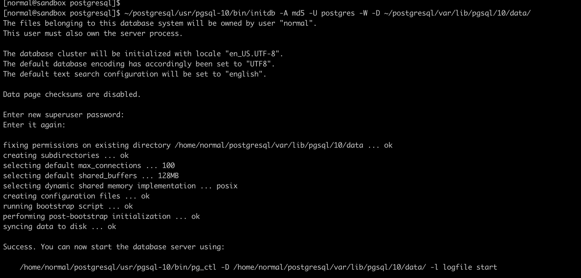 initialize postgresql